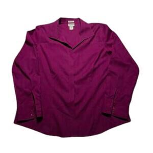 Chicos Womens Button-Down Top Magenta Size 3 Non-Iron Long Sleeve Business